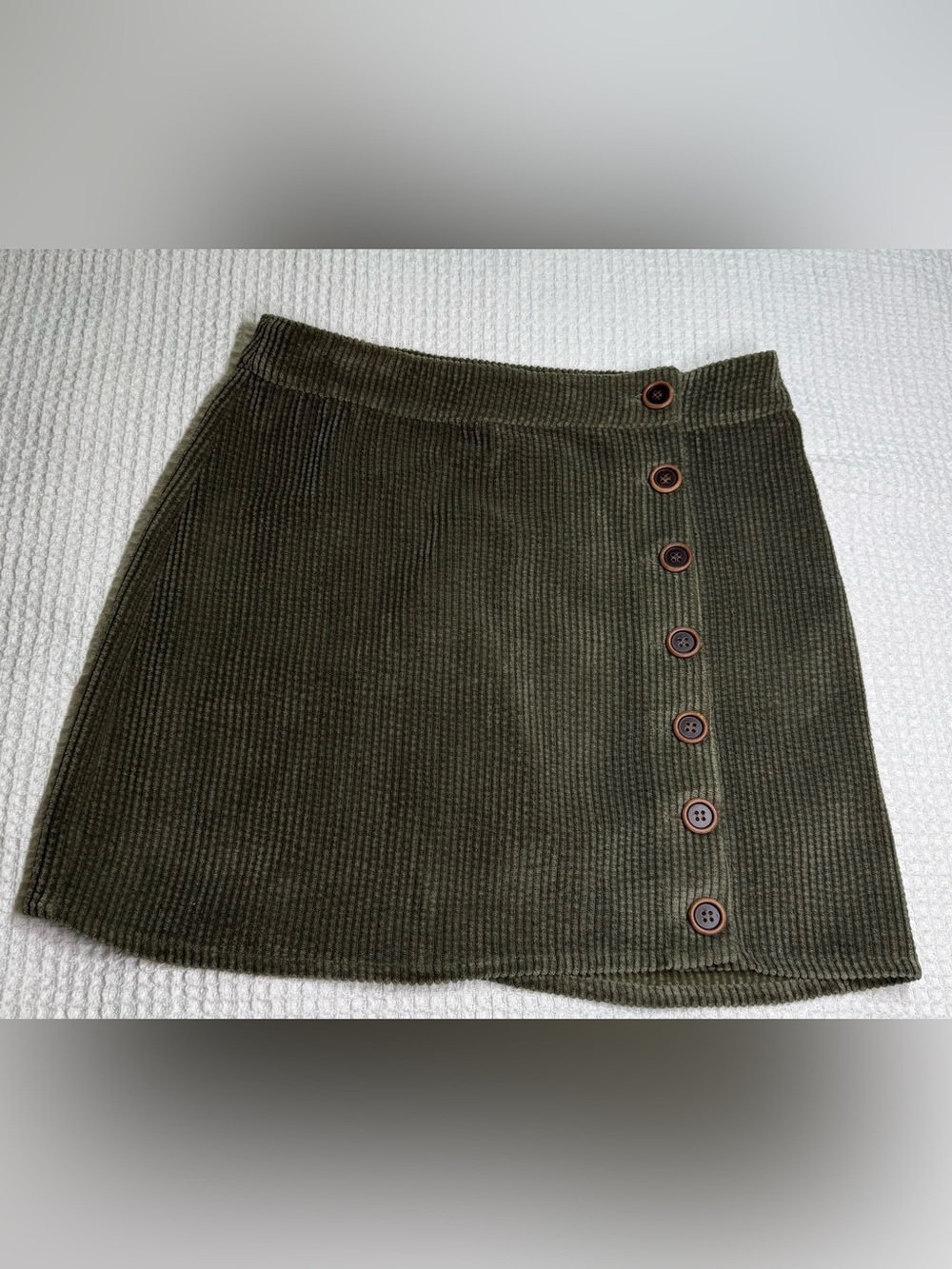 Le Lis Olive Green Corduroy Button-Front Mini Skirt